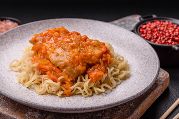 Rice noodles with fish and sauce, salt and spices