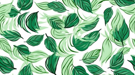 Fototapeta premium Minimalist Green Leaf Seamless Pattern. Abstract Botanical Leaf Design on White Background. Generative AI