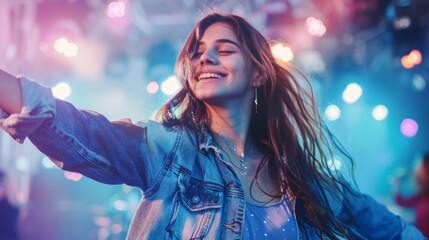 Naklejka premium beautiful young woman enjoying a concert