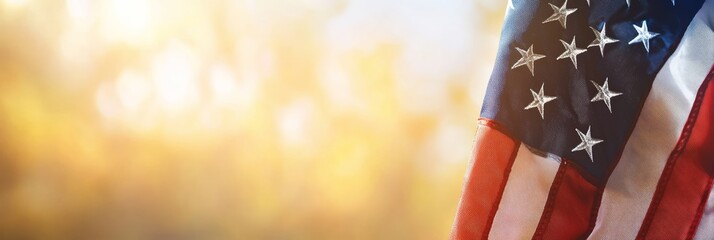 Blurred American flag with a golden bokeh effect. Conceptual image for Veterans Day and Memorial Day