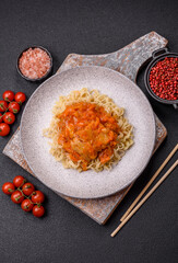 Rice noodles with fish and sauce, salt and spices