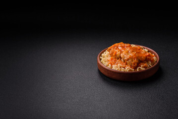 Rice noodles with fish and sauce, salt and spices