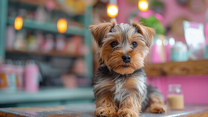 Cute Yorkshire Terrier puppy close up
