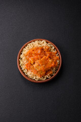 Rice noodles with fish and sauce, salt and spices