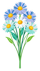 Stunning White Daisy Illustration with Yellow Center and Lush Green Leaves - Perfect for Floral Designs and Botanical Themes, Daisy Vector Illustration