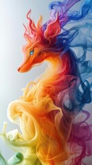 Obraz premium Produce an image featuring a whimsical animal sculpted from swirling, multicolored smoke, mirroring fantastical beings in a dream realm
