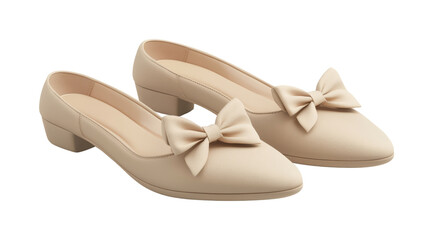 Elegant beige women's flats with stylish bows on a white background, perfect for formal and casual occasions.