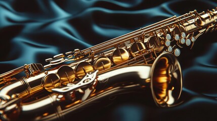 Obraz premium saxophone with its shiny brass finish and detailed keys, placed on a simple background 