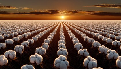 Fototapeta premium A high-tech cotton farm where genetically modified cotton plants thrive, with bolls growing in perfect symmetry, showcasing the benefits of genetic enhancement.