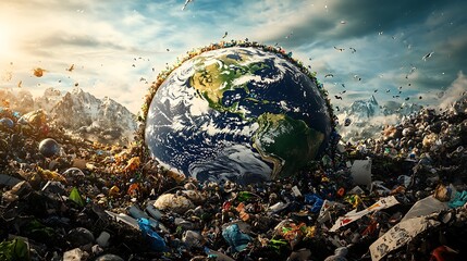 Earth Overshoot Day Concept Illustration - Human Impact on Planet with High Detail