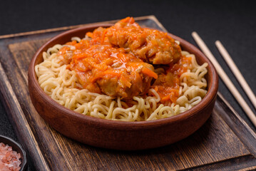 Rice noodles with fish and sauce, salt and spices