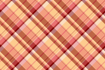 Diamond pattern texture textile, ethnic background fabric seamless. Manufacture plaid vector check tartan in orange and red colors.