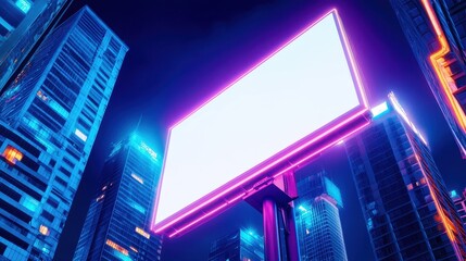 Neon Billboard in Sleek Urban Environment at Night