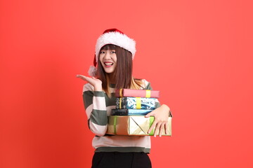 Woman wearing Santa hat