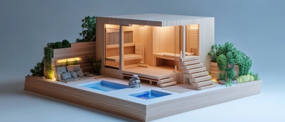 Fototapeta premium Modern Wooden House with Pool and Garden Design