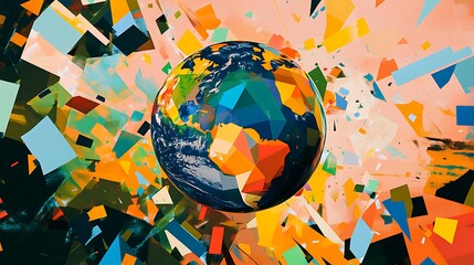 Geometric Interpretation of Earth Overshoot Day: Environmental Strain Symbolized Through Abstract Shapes and Colors