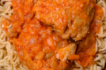 Rice noodles with fish and sauce, salt and spices
