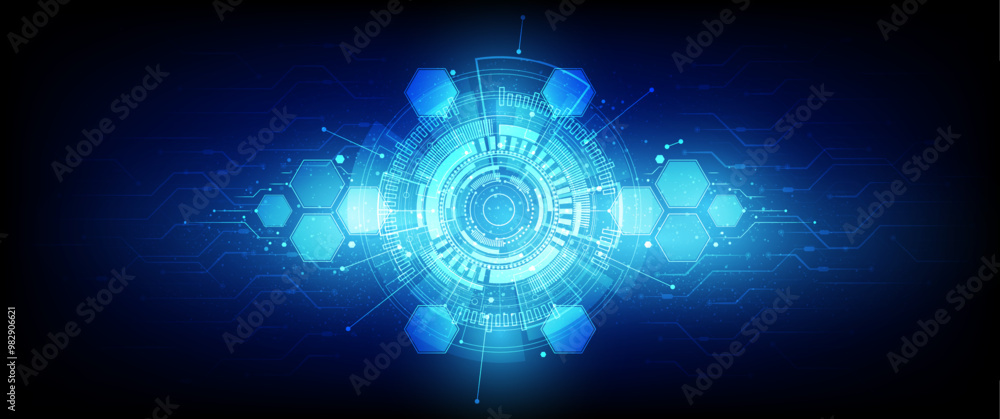 Aufkleber Technology connection digital data and big data concept. Blue Future Background. Abstract technological background with various technological elements. Structure pattern technology backdrop. Vector	