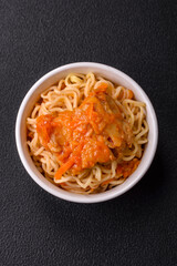 Rice noodles with fish and sauce, salt and spices