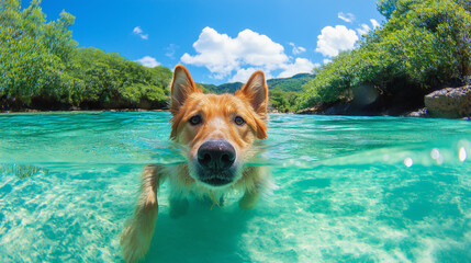 German Shepherd swimming