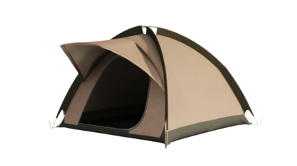 Close-up of a modern camping tent with open entrance. Perfect for outdoor adventures, hiking, and camping trips.