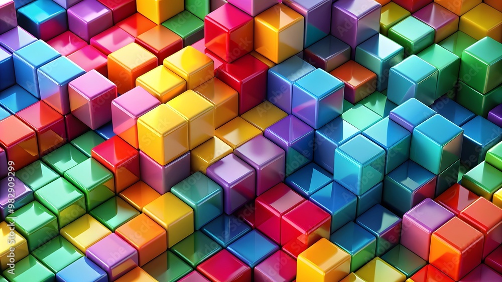 Poster colorful cubes as abstract 3d geometry background illustration. retro cube abstract background patte