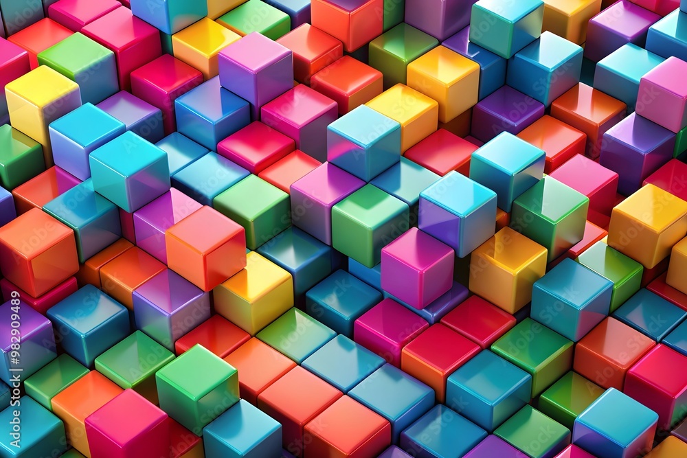 Poster colorful cubes as abstract 3d geometry background illustration. retro cube abstract background patte