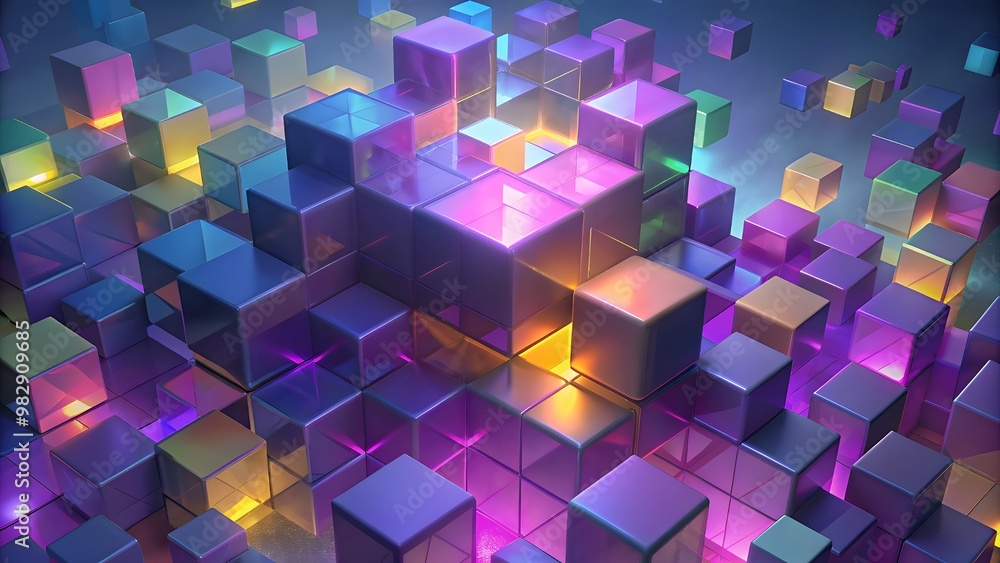 Poster colorful cubes as abstract 3d geometry background illustration. retro cube abstract background patte