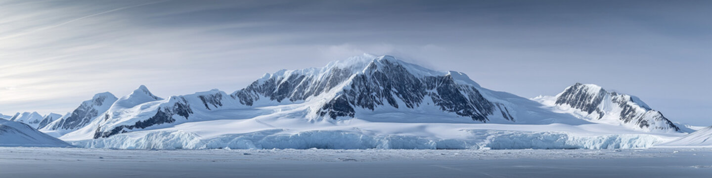 The Greatest Peaks in the World - Panoramic View of Vinson Massif in Antarctica with Snowy Peaks and Ice Formations