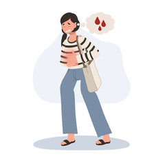 Menstrual Cramps and Period Pain. Woman Holding Stomach in Pain from Menstrual Cramps
