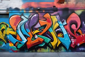Vibrant Urban Graffiti Mural Featuring Colorful Spray Paint Texture