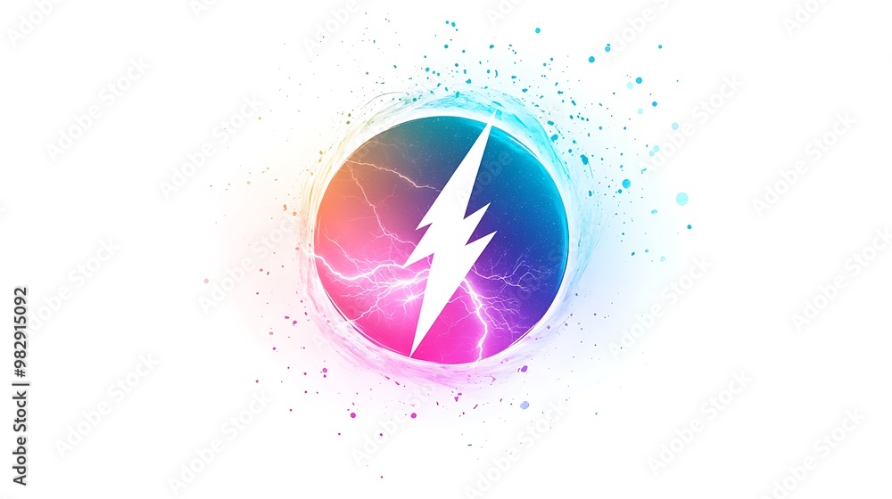 Poster abstract minimalist graphic design of static electricity symbol with lightning bolt on white backgro