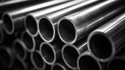 Stack of stainless steel pipes for industrial purposes