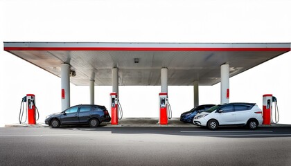 electric car charging station at the gas station white backgraund 