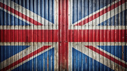 Fototapeta premium Union Jack flag made from corrugated iron material, patriotic British symbol texture background