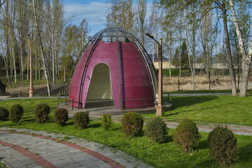 Kyrgyzstan, the northern coast of Lake Issyk-Kul. View of an unusual park near the famous village...