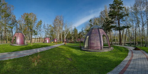 Kyrgyzstan, the northern coast of Lake Issyk-Kul. View of an unusual park near the famous village...