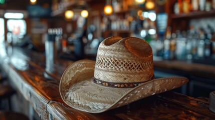 The Wild West concept theme with cowboy hat, in vintage saloon bar