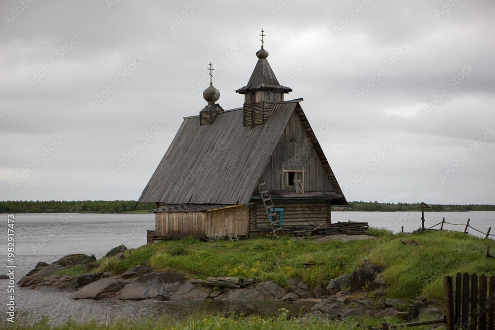 Poster Russia Karelia Kem view on a cloudy summer day