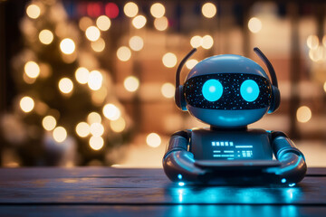 A robot, representing a chatbot, ready to serve its customer.