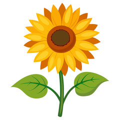 Yellow Sunflower Illustration with Vibrant Brown Center and Fresh Green Leaves - Ideal for Summer and Gardening Themes