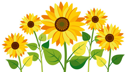 Fototapeta premium Yellow Sunflower Illustration with Vibrant Brown Center and Fresh Green Leaves - Ideal for Summer and Gardening Themes