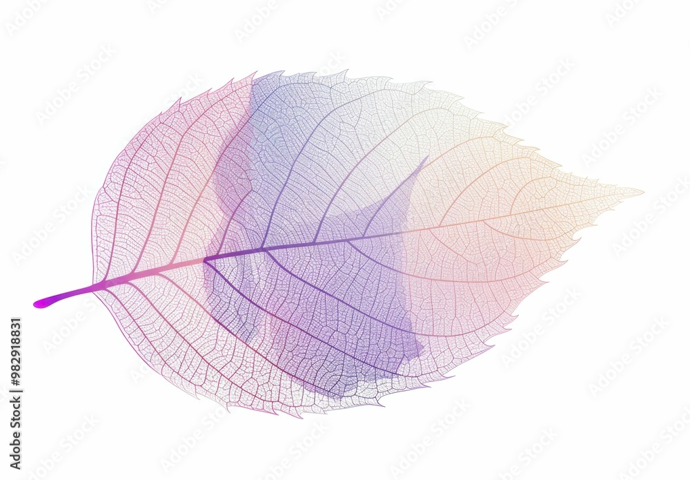 Poster delicate translucent leaf with a gradient of soft pastel colors on a light background