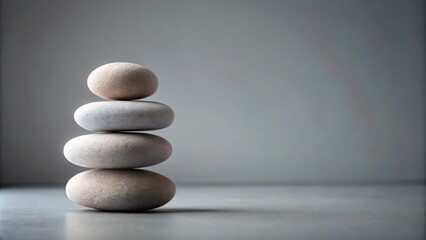 Tranquil Zen Balance Pebbles Stacked on Grey Background Meditation Minimalist Photo