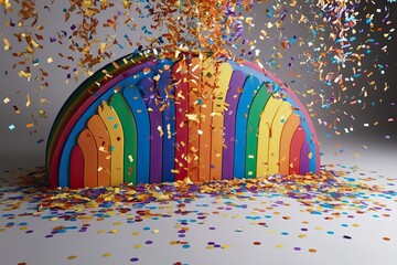 Obraz premium Vibrant 3D Rainbow Confetti Shower for Festive Celebrations and Joyful Moments