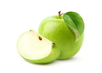 Fresh green apple with sliced  isolated on white background. Clipping path.