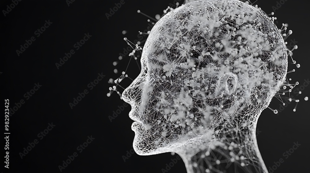 Poster illuminating the path of knowledge: transparent human head with neural networks, learning, and memor