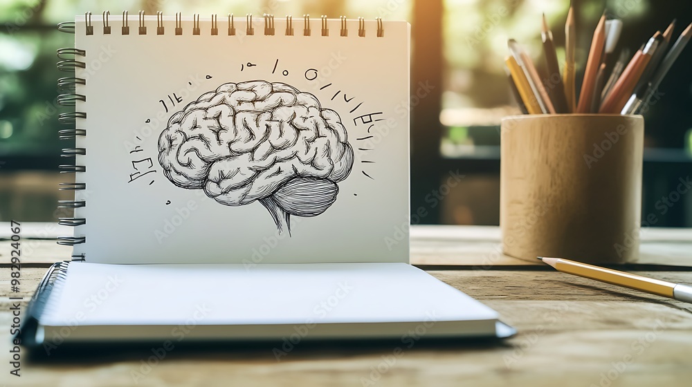 Poster evolving mind: transformation from handwritten notes to brain, concept of learning and memory retent