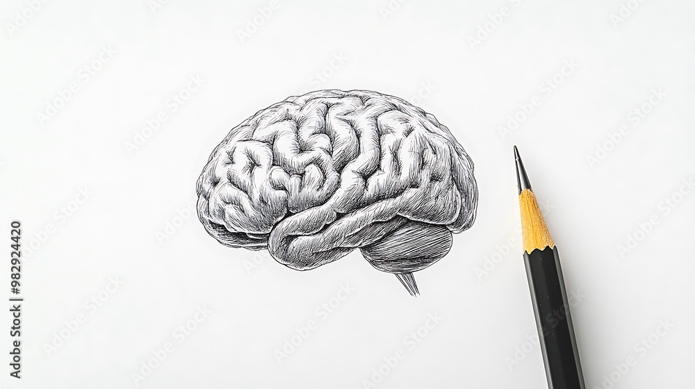 Poster crafting knowledge and memory - minimalist brain drawing on white background