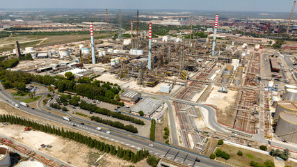 Aerial view of Taranto Steelworks, Italy. The ILVA plant in Taranto is an industrial complex located in the Tamburi district.